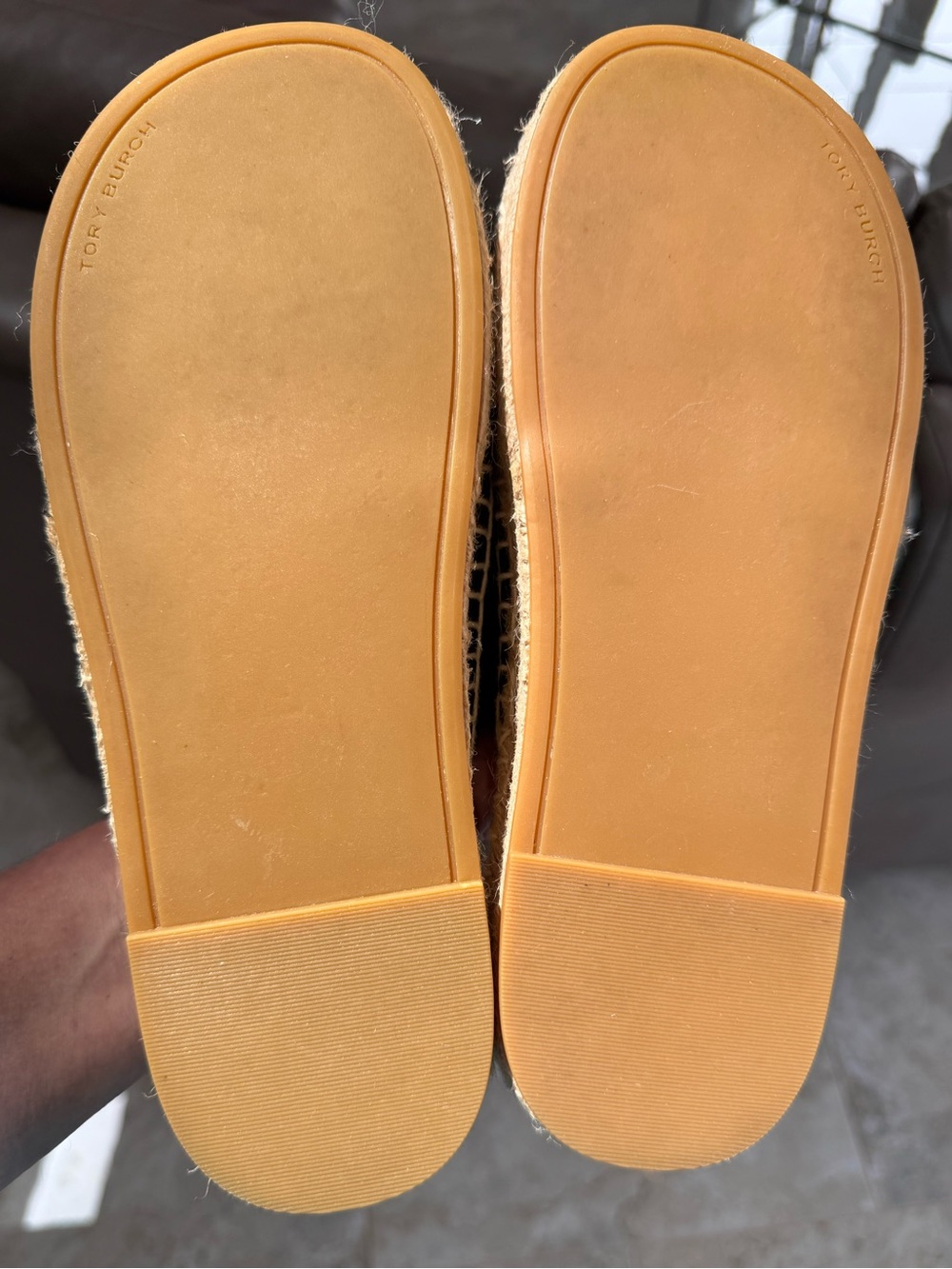 Tory Burch Black Leather, Shelby Two-Band Espadrille Slide Sandals - Picture 5 of 6